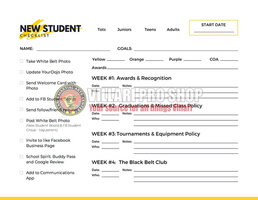 New student checklist